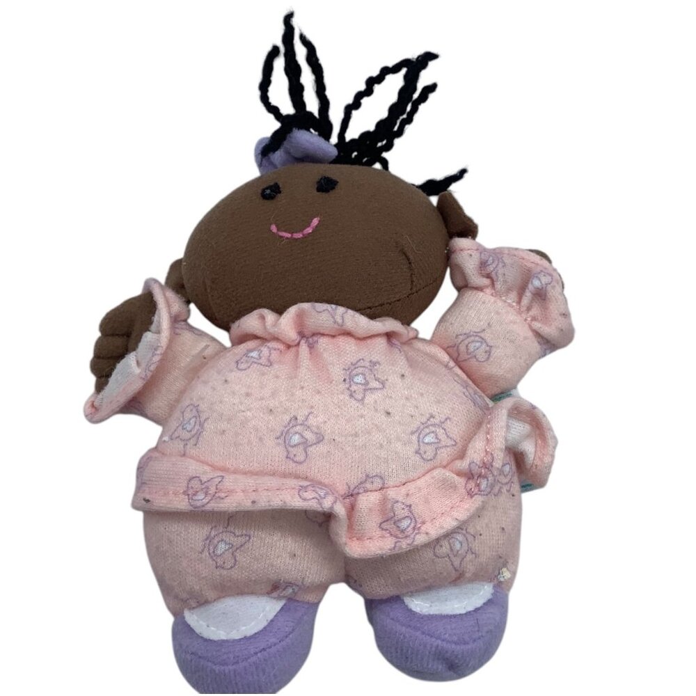 Vtg‎ McBaby African American Baby Girl Plush Doll 6" Light Pink Outfit